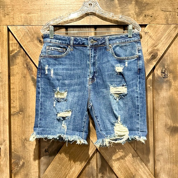 Risen Pants - NWT Risen Brand Dark Wash Distressed Denim Mom Shorts